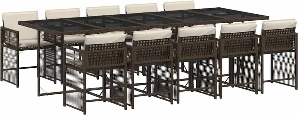 vidaXL Set mobilier de grădină cu perne, 11 piese, maro, poliratan