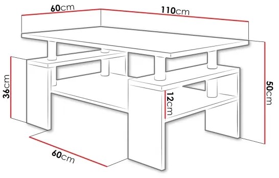 Măsuță de cafea CUBE 50x110 cm stejar sonoma