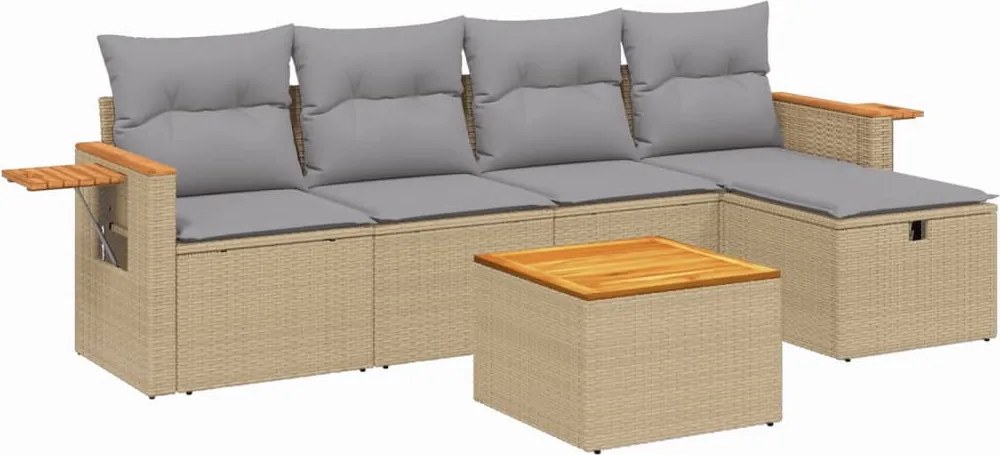 vidaXL Set canapele de grădină, 6 piese, cu perne, bej, poliratan