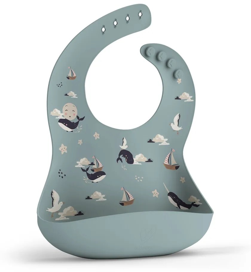 Baveta din silicon cu buzunar, ajustabila, Magic Sea Animals
