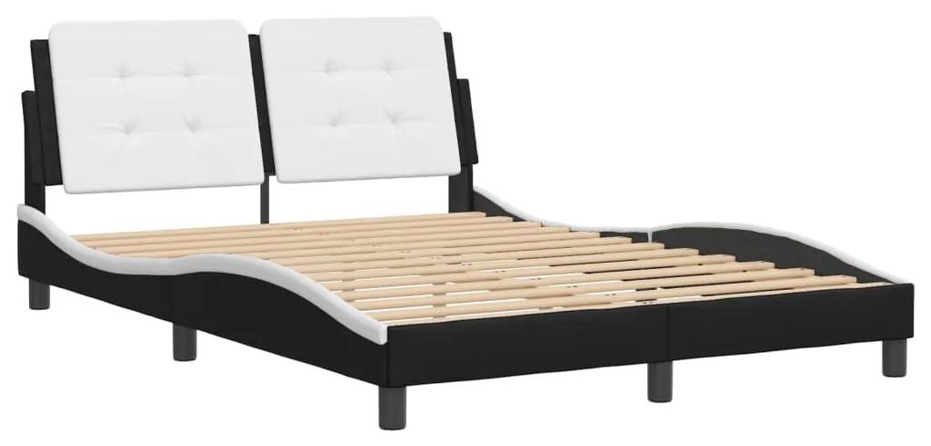 3208182 vidaXL Cadru de pat cu tăblie, negru și alb,140x190cm, piele ecologică