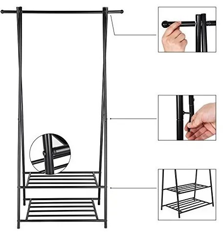 Suport pentru umerase, Songmics, HSR05B, Metal, Negru, 41 x 87 x 155 cm