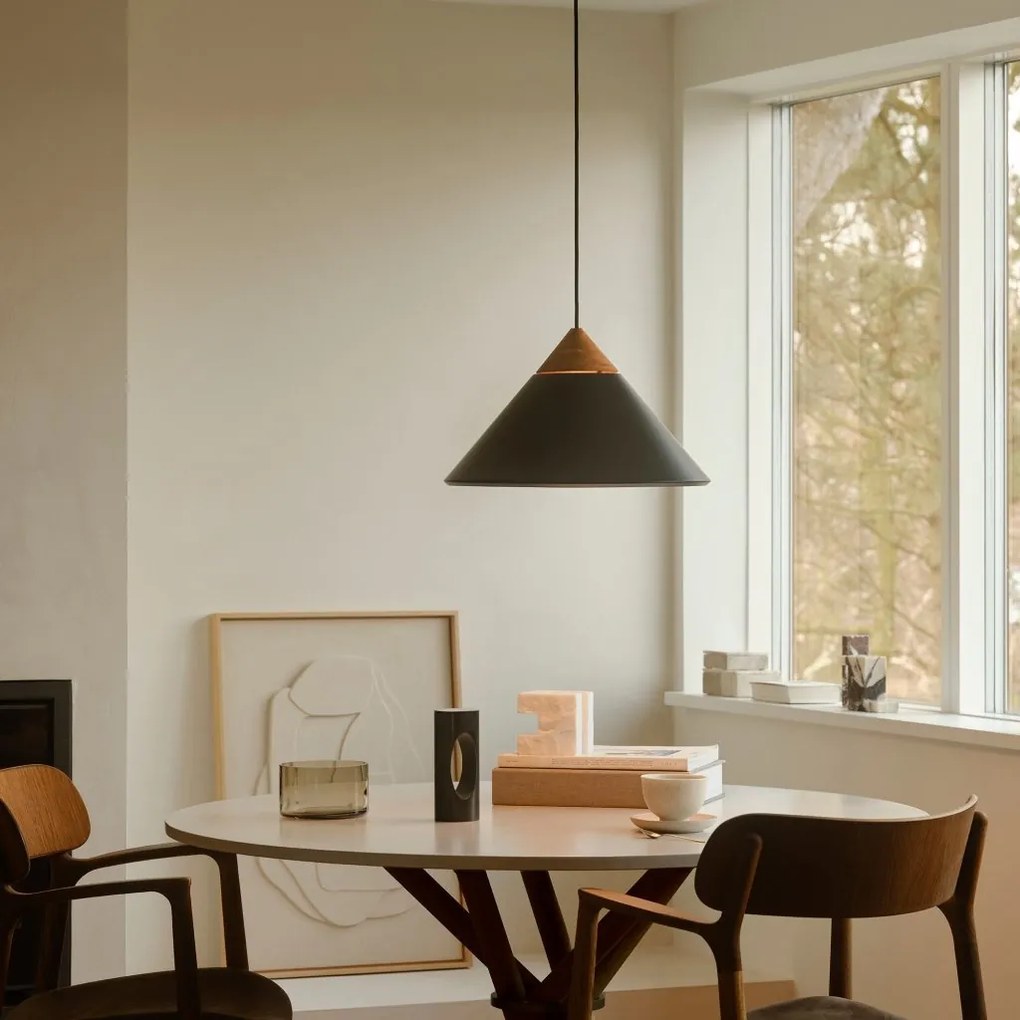Lustra, Pendul Design Nordic Minimalist, Lemn, Metal, Kinto negru