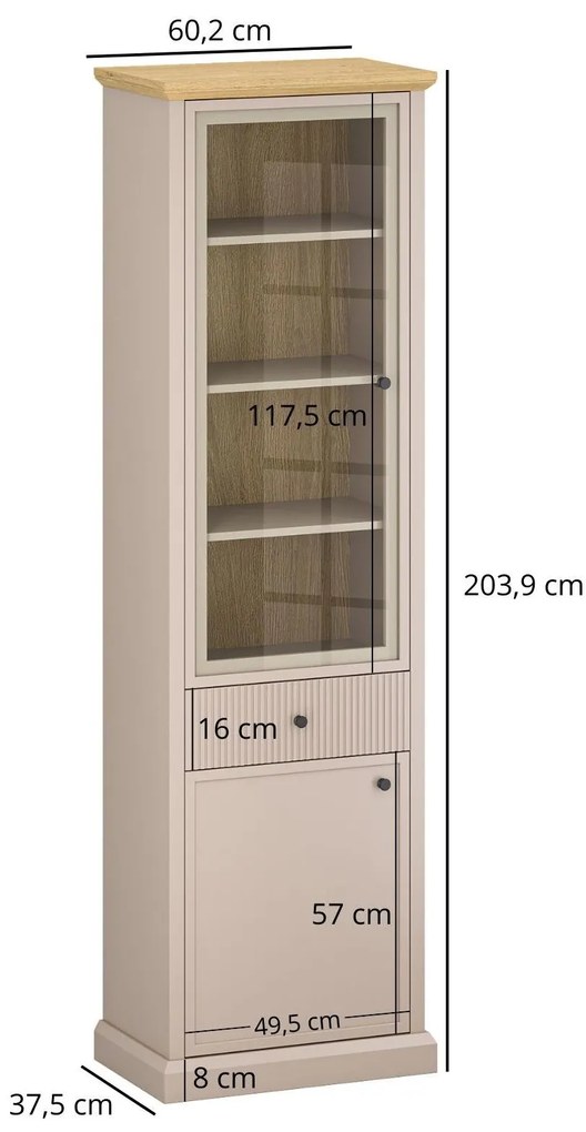 Vitrină Indices 1 (taupe + stejar pietros). 1116863