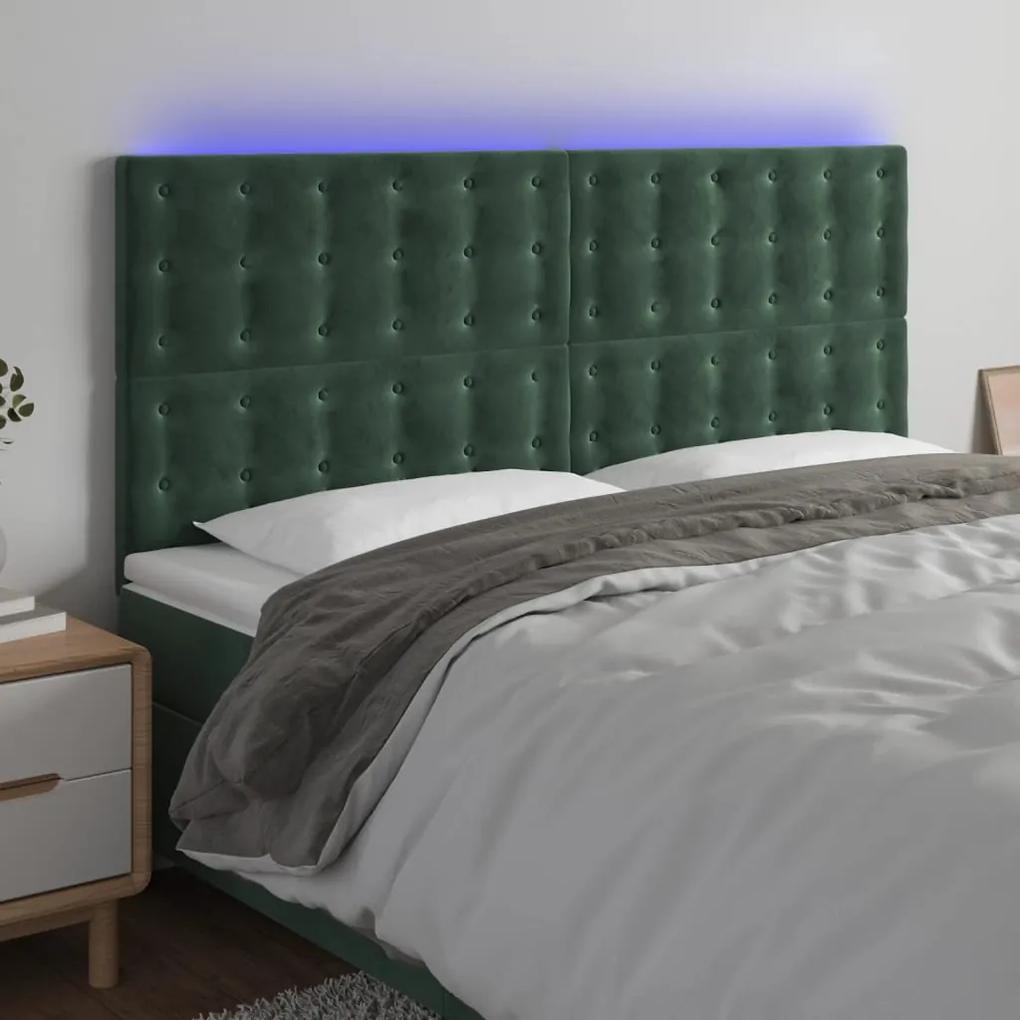 3122921 vidaXL Tăblie de pat cu LED, verde închis, 180x5x118/128 cm, catifea