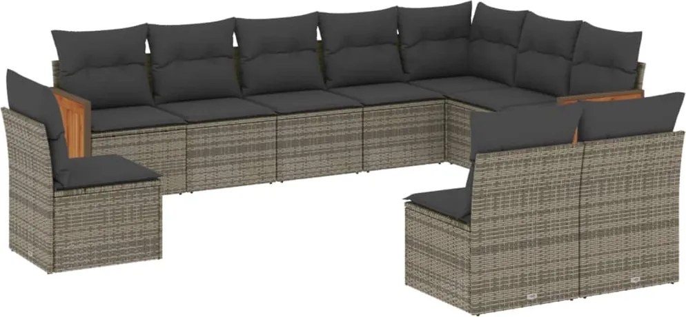 vidaXL Set mobilier de grădină cu perne, 10 piese, gri, poliratan