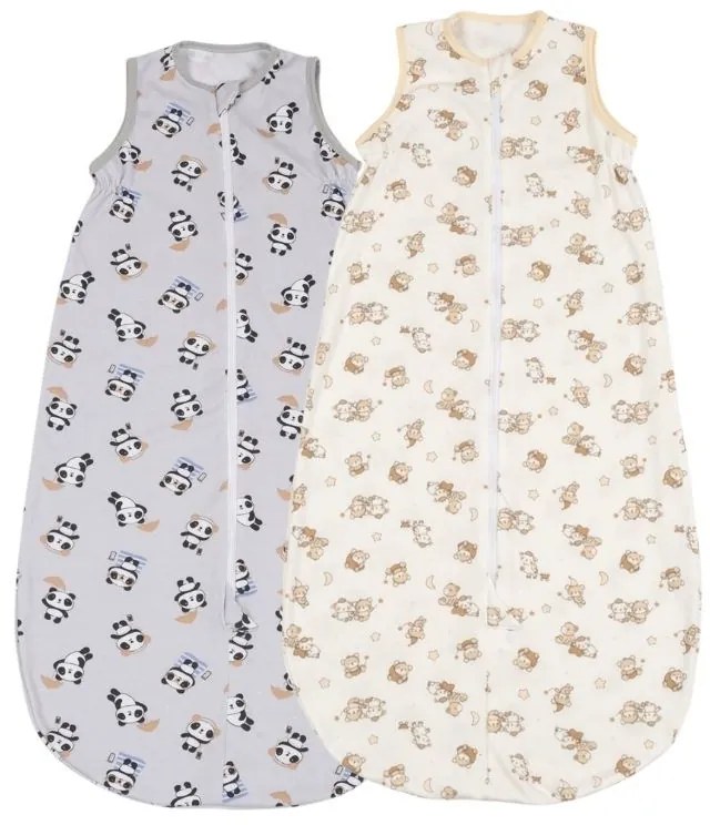 Set 2 saci de dormit  de vara 0-18 luni Kidizi Orso Panda, 100% bumbac, 80 cm, 0.5 tog