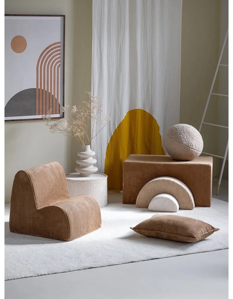 Fotoliu de copii maro cu tapițerie din catifea reiată Cloud – Wigiwama