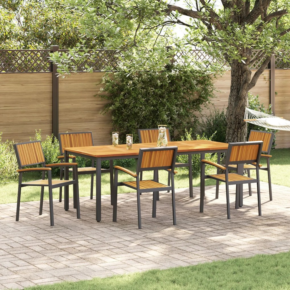 vidaXL Set de masă pentru grădină 7 pcs negru și maro 200 x 90 x 75 cm