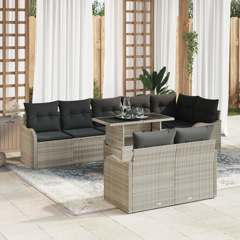 vidaXL Set de sofa de grădină 9 piese cu perne gri deschis din poli ratan