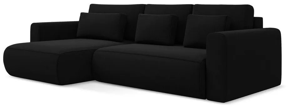 Colțar negru extensibil/cu spațiu de depozitare cu tapițerie din catifea (cu colț pe partea stângă/cu șezlong) Kapua – Makamii