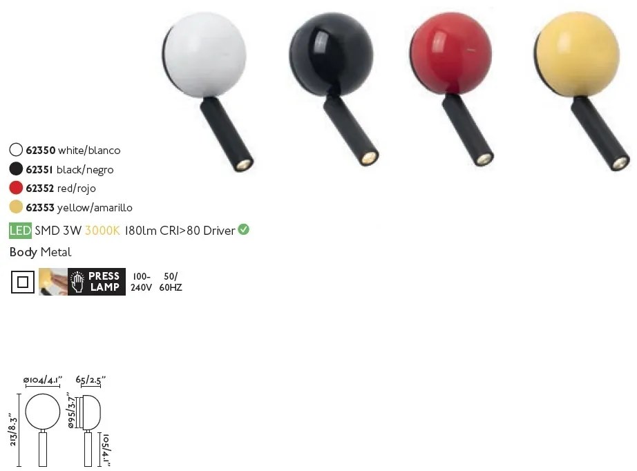 Aplica cu reader LED stil modern minimalist PRESS Black