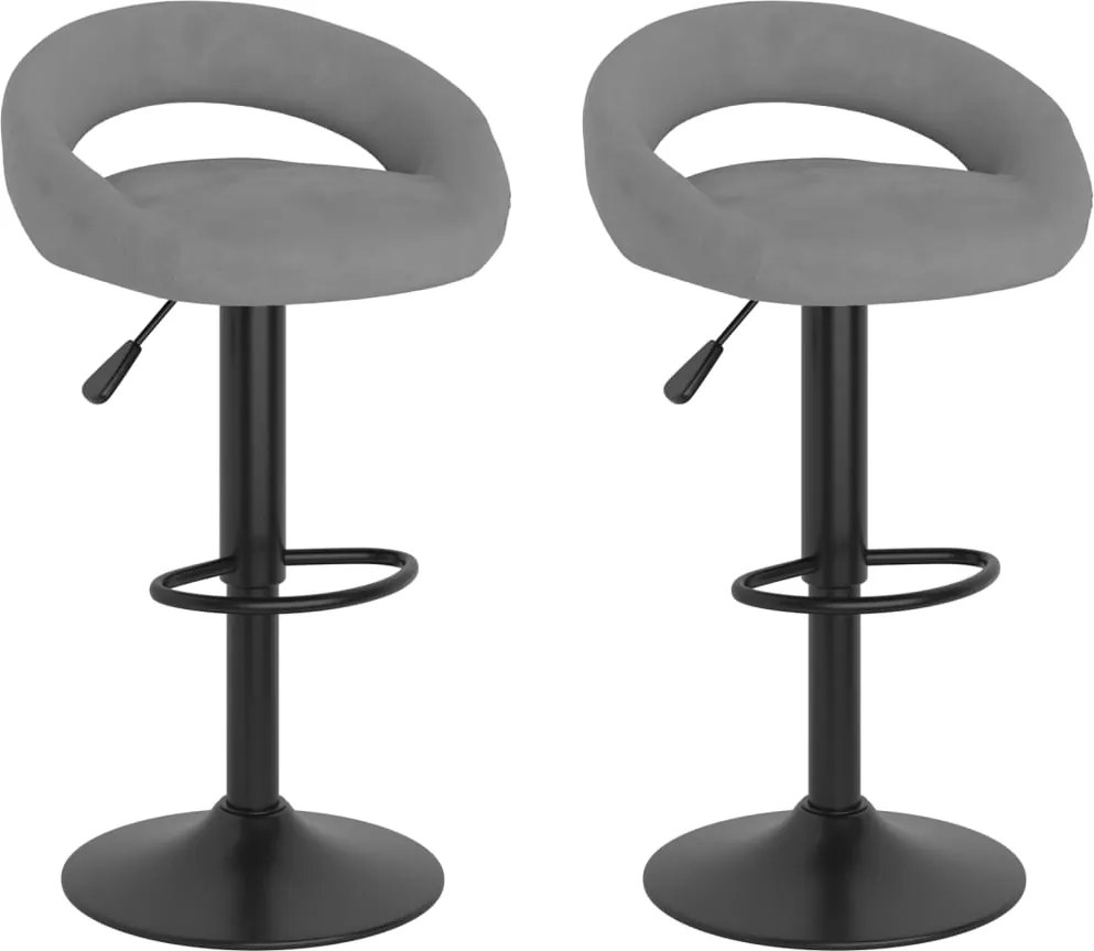 vidaXL Scaune de bar, 2 buc., gri deschis, catifea