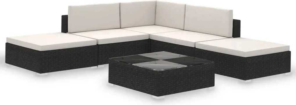 vidaXL Set mobilier de grădină cu perne, 6 piese, negru, poliratan