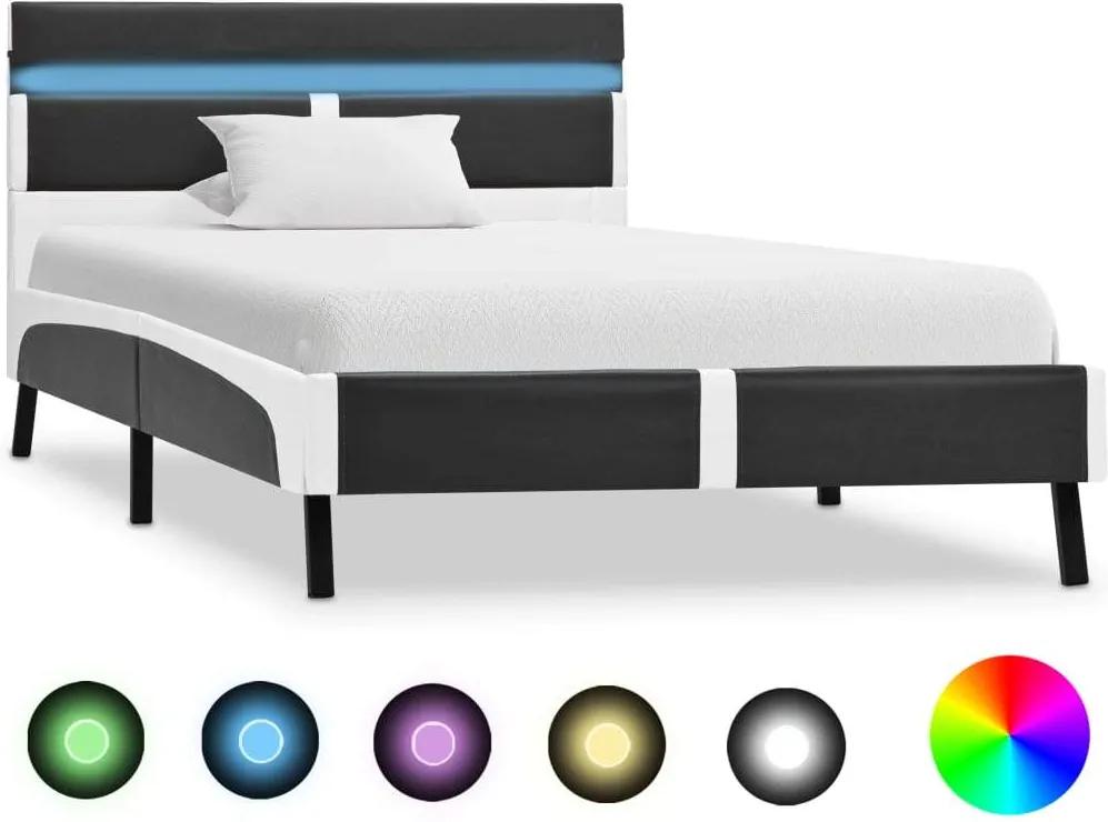 Cadru de pat cu LED, gri, 90 x 200 cm, piele ecologica