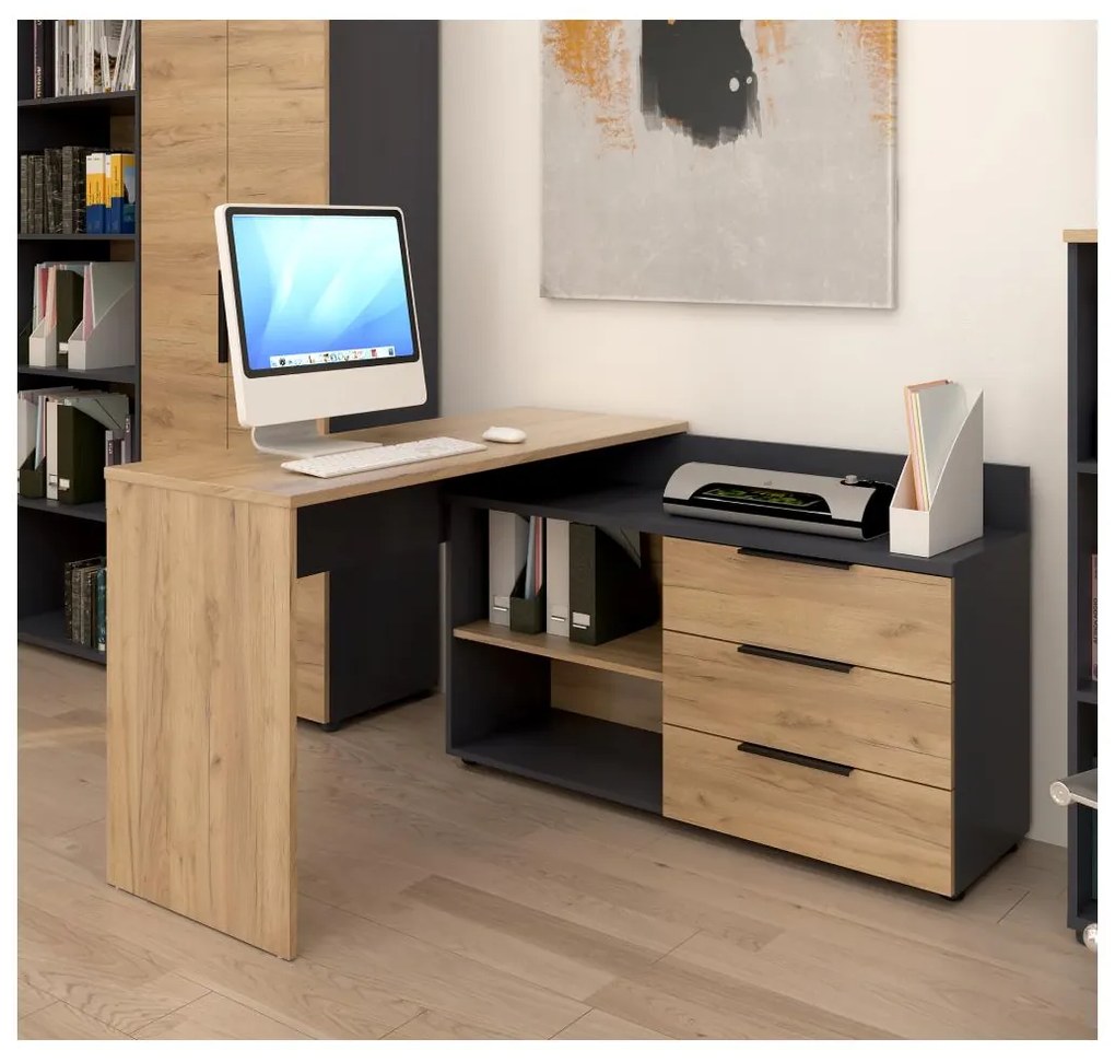 Masă PC de colț KloPăturăs 9 (grafit + stejar artisan) . 1116370