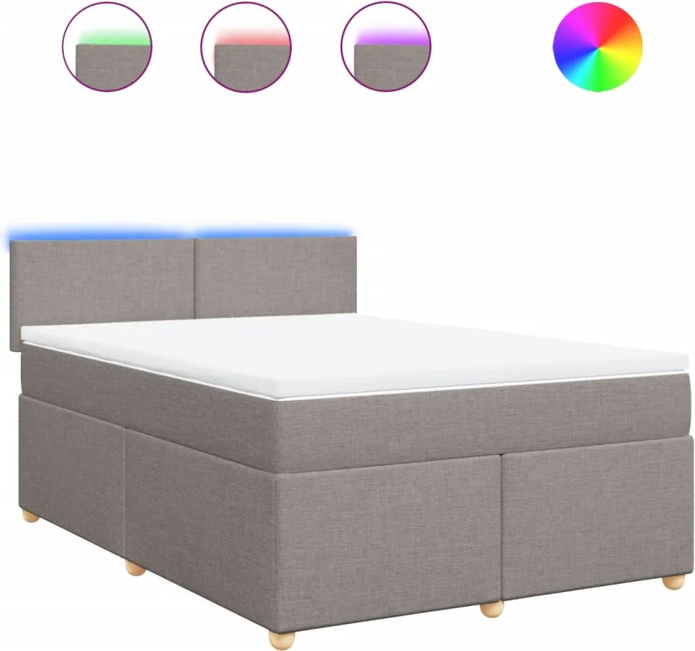 vidaXL Pat box spring cu saltea, gri taupe, 160x200 cm material textil