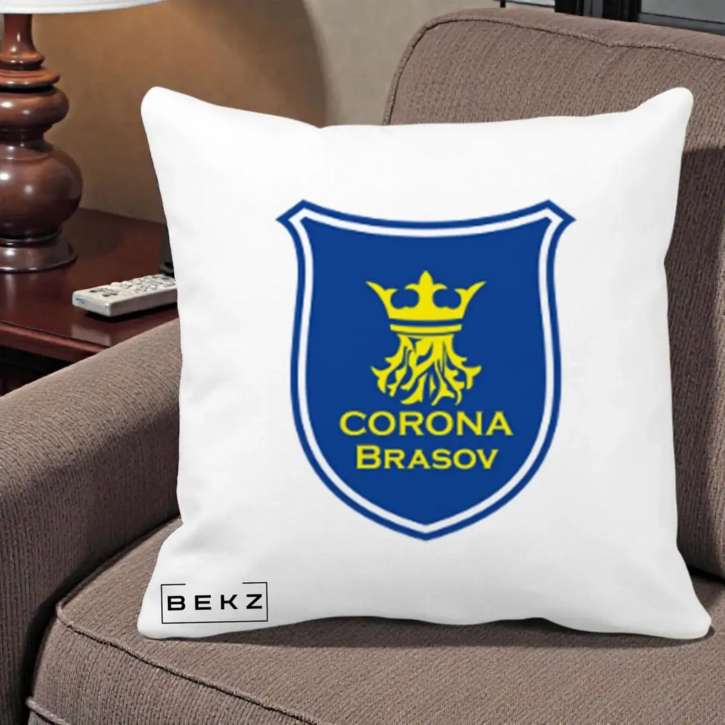 Perna Personalizata Corona Brasov Fotbal, 40x40 cm, Alba Mata, Husa Detasabila, Perna Inclusa, BEKZ®