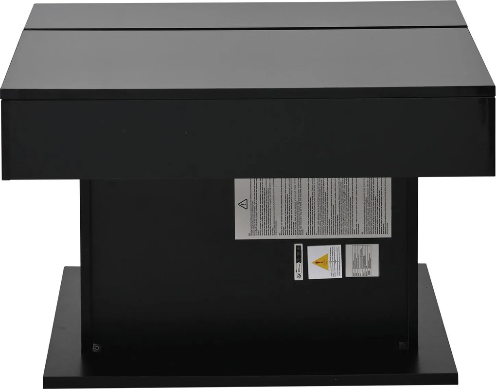 Masă de cafea rotativă 360° cu funcție de ridicare, spațiu de depozitare ascuns și 1 sertar, 70x70x45 cm, Negru