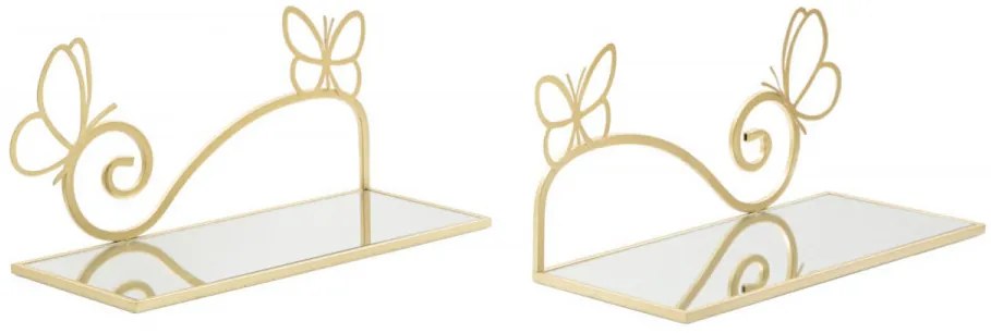 Set 2 noptiere cu oglinda aurii din metal, 41,5x18x21 cm, Butterfly Mauro Ferretti