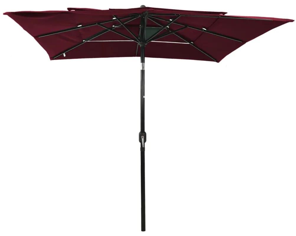Umbrela de soare 3 niveluri stalp aluminiu rosu bordo 2,5x2,5 m Rosu bordo, 2.5 x 2.5 m