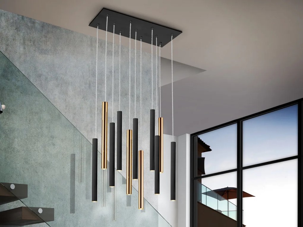 Lustra dimabila cu 11 pendule LED design modern Varas negru/auriu SV-373357