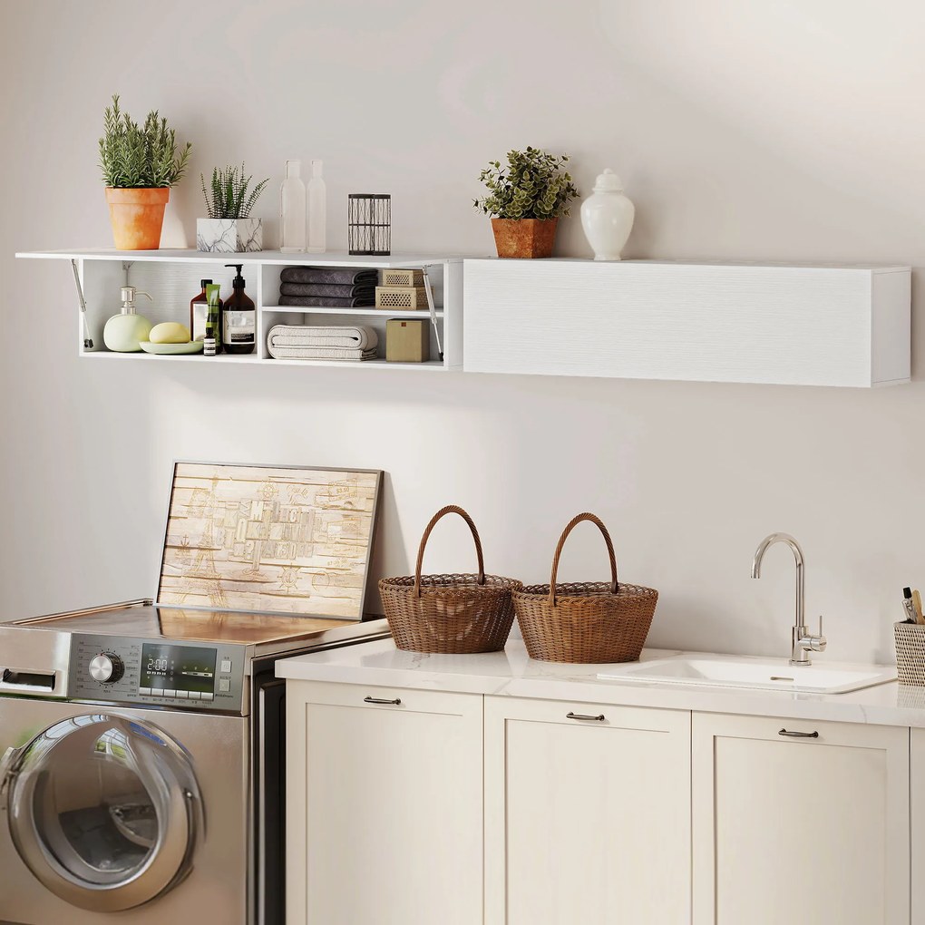 HOMCOM Dulap de Baie Montat pe Perete, Dulap Suspendat Modern cu Ușă Soft Close, 2 Compartimente și Raft Reglabil, pentru Living și Hol, Economisire Spațiu, 120x23x30 cm, Alb | Aosom Romania