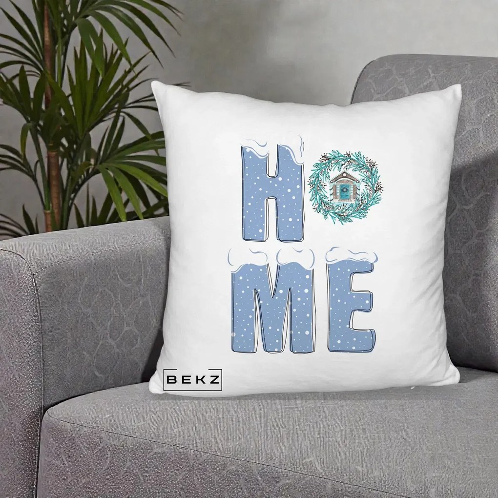 Perna Decorativa HOME Iarna cu Coroana, 40x40 cm, Alb Pufos, Husa Detasabila, Perna Inclusa, BEKZ®