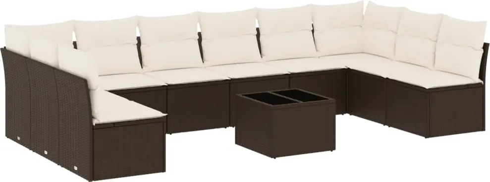 vidaXL Set canapele de grădină cu perne, 11 piese, maro, poliratan
