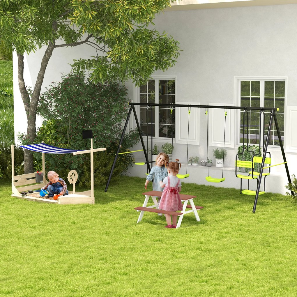 Outsunny, Set masă de picnic cu bănci pentru copii, din lemn masiv, ideală pentru grădină, 89 x 79 x 50 cm, maro și alb | Aosom Romania