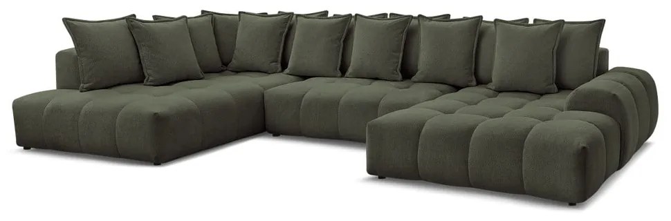 Colțar verde extensibil/cu spațiu de depozitare cu tapițerie din chenille (cu colț pe partea stângă/în formă de "U") Everest – Bobochic Paris