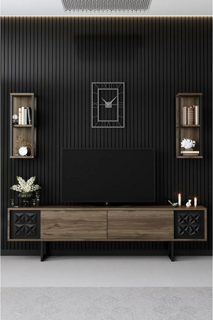 Măsuță TV cu rafturi Line Walnut and Black