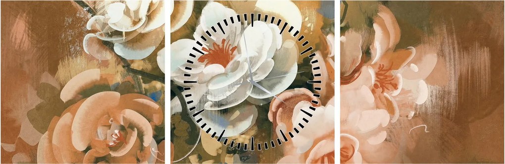 Tablou -Buchet de flori pictat (cu ceas) (90x30 cm)