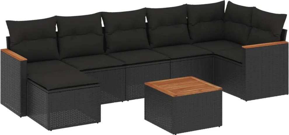 vidaXL Set mobilier de grădină cu perne, 8 piese, negru, poliratan