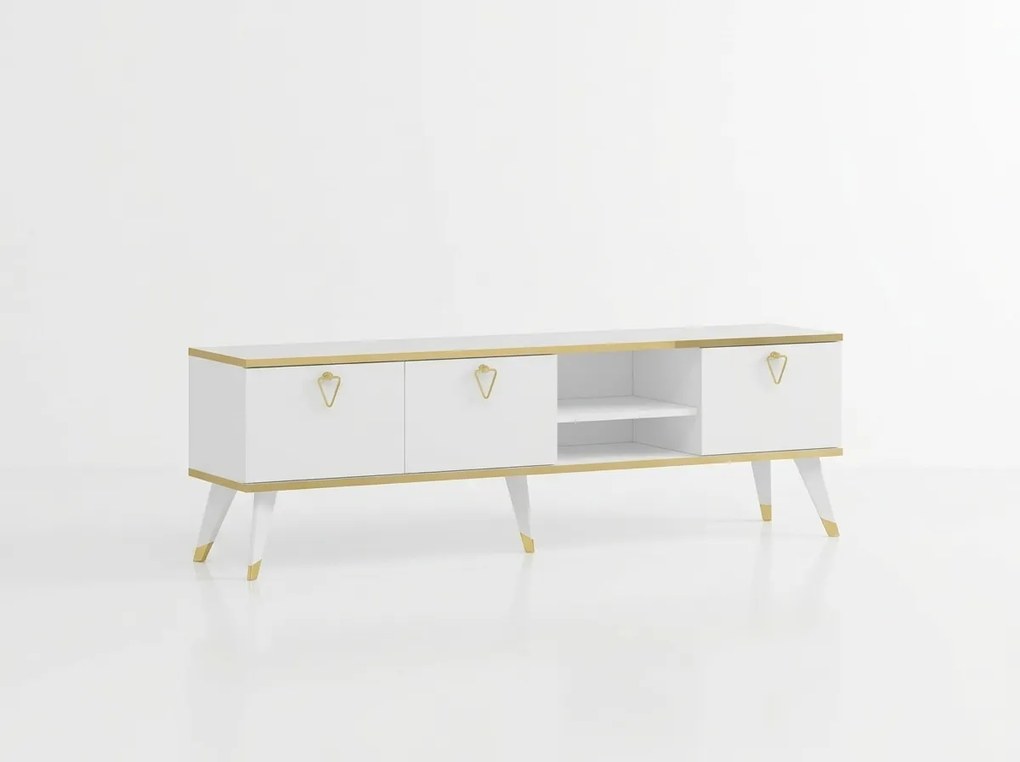 OFERTA Comoda TV CAROL 160 cm, alb/auree II. calitate