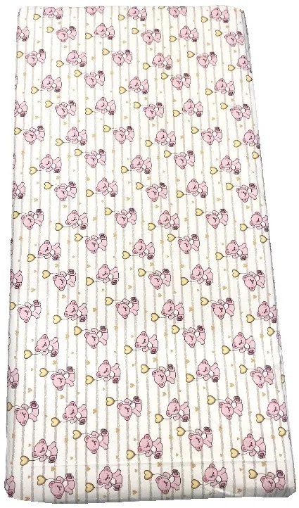 Cearsaf cu elastic pe colt 120x60 cm Ursi cu inimioare roz