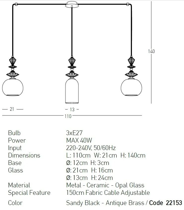 Lustra cu 3 pendule cu elemente ceramice si sticla Mahala