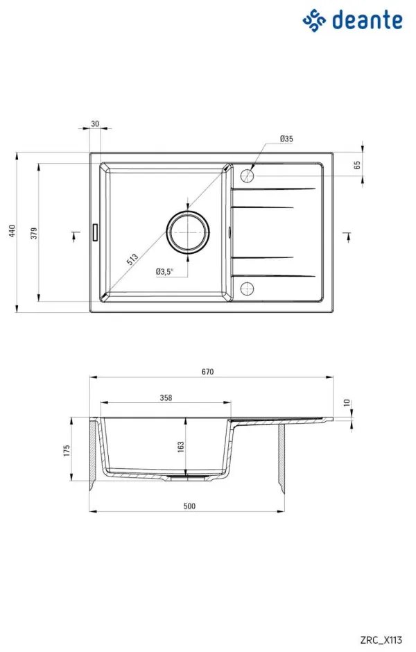 Chiuveta bucatarie compozit grafit, cu picurator si ventil pop-up, Corio Grafit