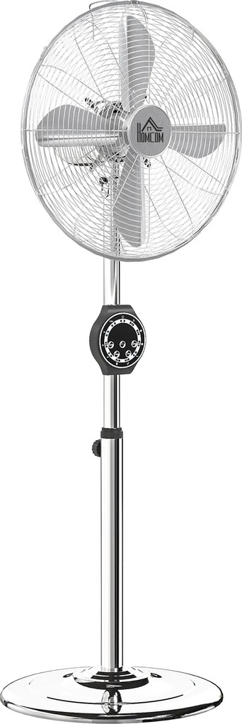 HOMCOM Ventilator pe picior cu înălțime reglabilă 120-135 cm, oscilație 75°, temporizator 7,5H, telecomandă, mod somn, argintiu | Aosom Romania