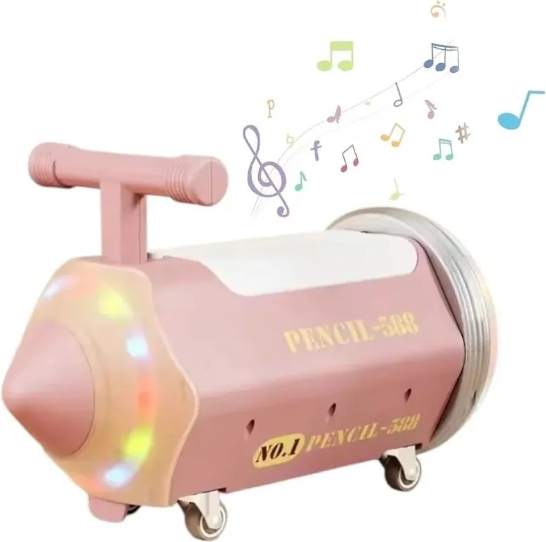 Masinuta cu Functie de Trotineta Fara Pedale Pentru Copii NOVOKIDS™ My First Pencil Car, Cu Melodii si lumini, Maxim 25 Kg, Roti cu rotire 360 grade,