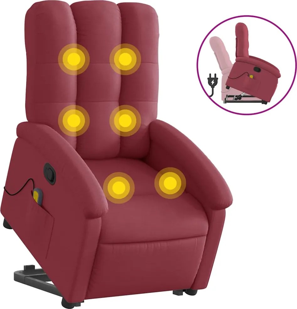 vidaXL Fotoliu rabatabil de masaj cu ridicare, roșu vin, textil