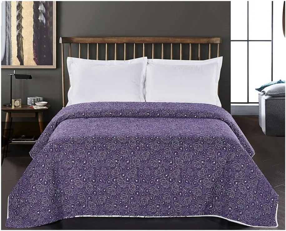 Cuvertură cu 2 fețe din microfibră DecoKing Alhambra, 220 x 240 cm, alb/mov
