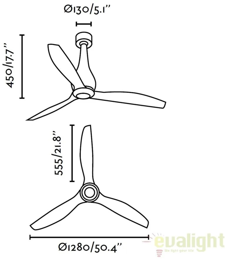 Ventilator cu telecomanda ETERFAN MINI alb lucios 32020