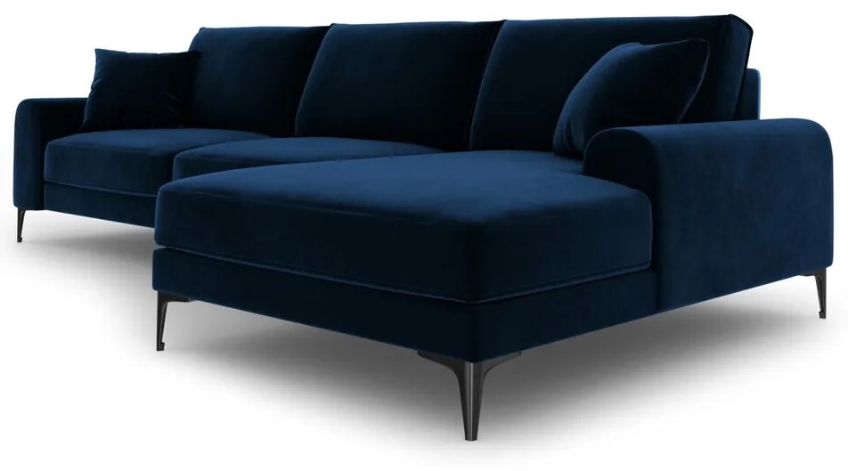 Coltar dreapta, Madara, Mazzini Sofas, 5 locuri, black legs, 254x182x90 cm, catifea, albastru regal