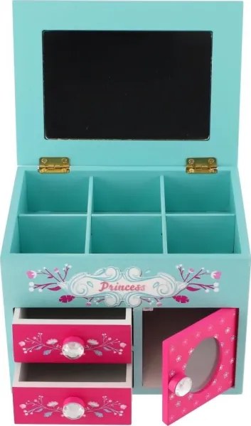 Cutie pentru bijuterii PRINCESS cu oglindă, roz/albastră