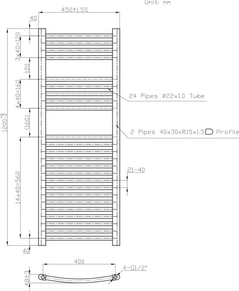 Novaservis - Radiator de baie tip scară, 490 W/230 V, 120 x 45 cm, alb, model rotunjit