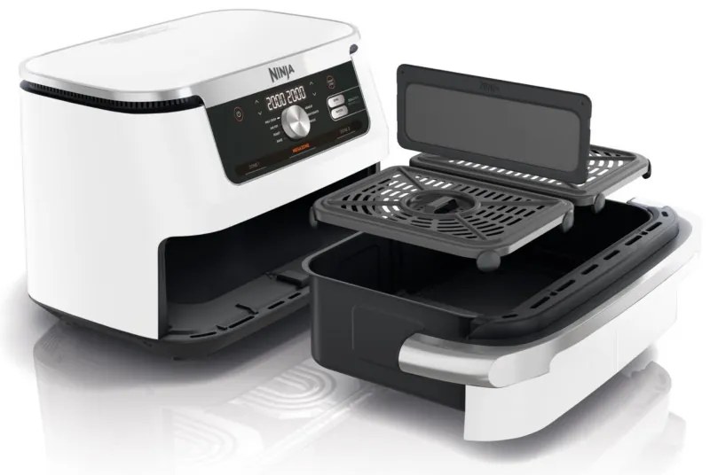 Friteuza dubla cu aer cald Ninja AF500EUWH, 10.4 L, 7 programe, Timer, Zone independente, Alb