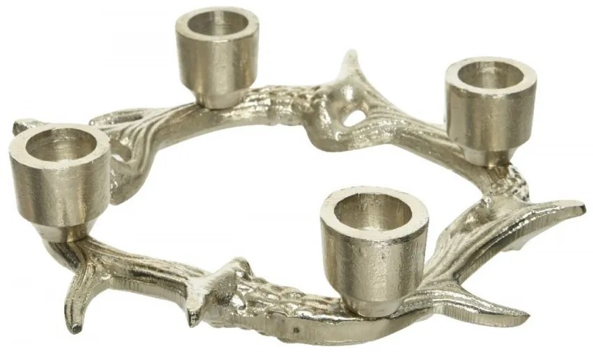 Suport pentru lumanari Antler, Decoris, 21x19x4.5 cm, aluminiu, argintiu rustic
