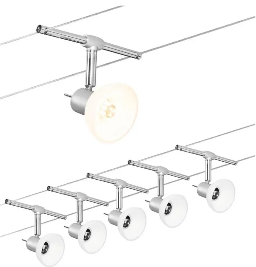 Paulmann 94136 - Set 5xGU5,3/10W, sistem complet de iluminat pe cablu SHEELA, 230V, crom