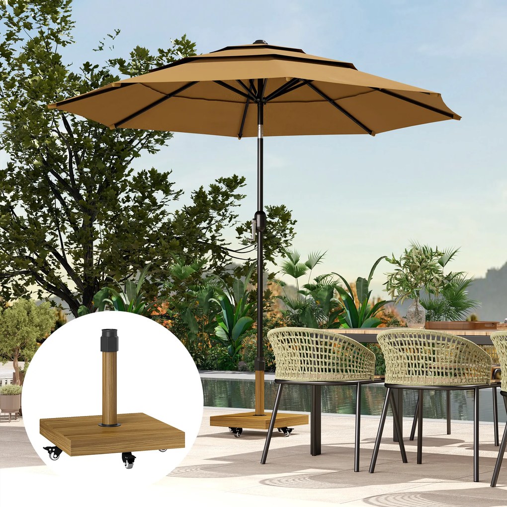 Outsunny Bază pentru Umbrelă cu Roți și Frâne, Suport din Metal cu Ciment, pentru Stâlpi de Umbrelă Ø36/38/48 mm, Efect Lemn Natural | Aosom Romania